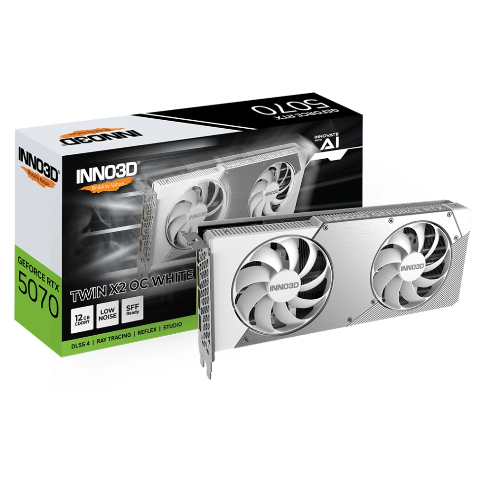 INNO3D Nvidia Graphic Card RTX 5070 12GB DDR7 Twin X2 OC White Dual Fan view 3